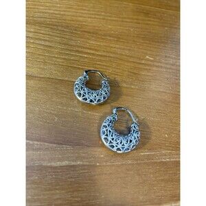 Stunning Ornate Filigree Puffy sterling Silver 925  hoop earrings